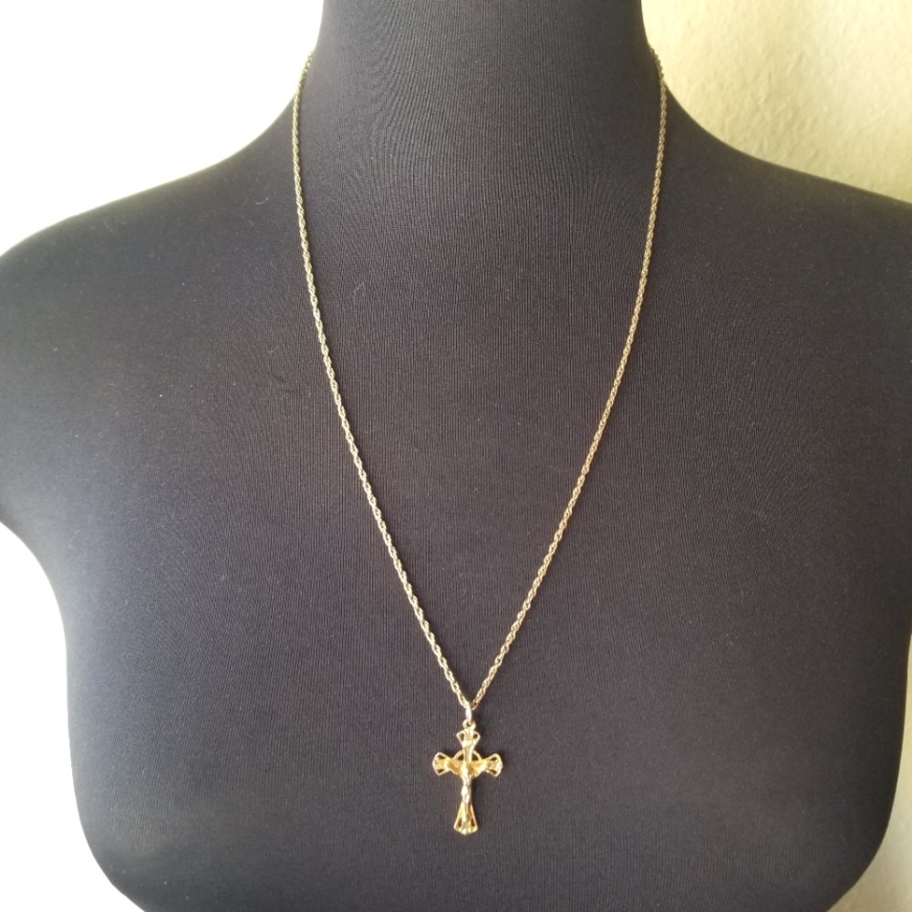 Vintage Chapel Gold Cross Crucifix Necklace